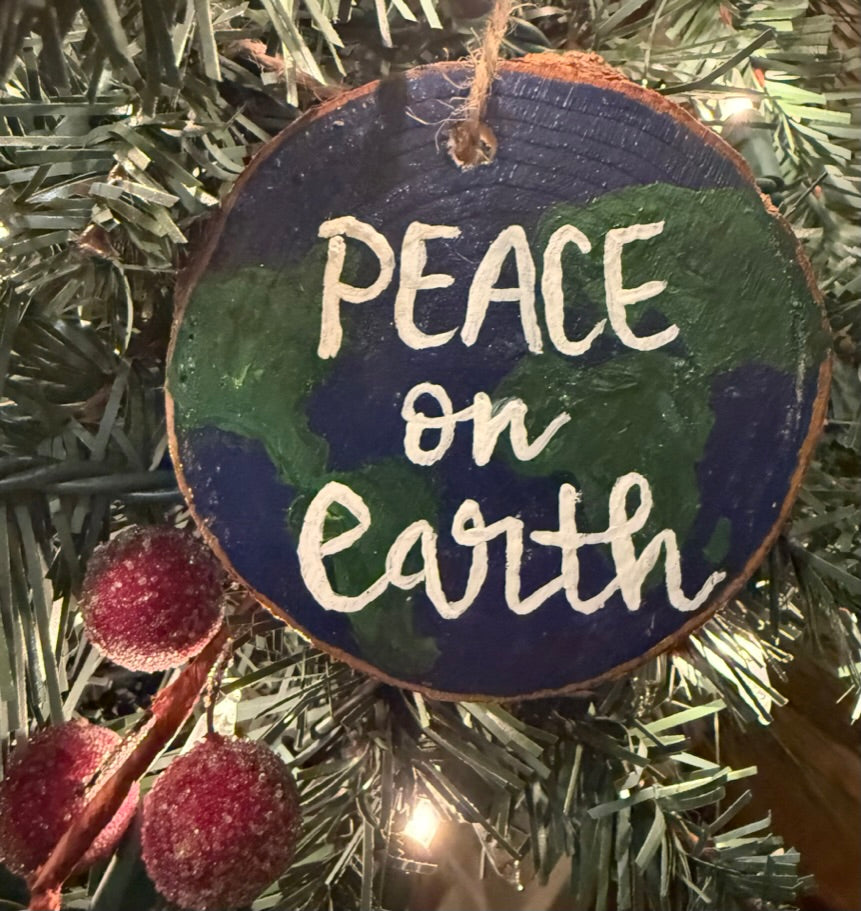 Painted Pine Wood Ornament (Peace on Earth)