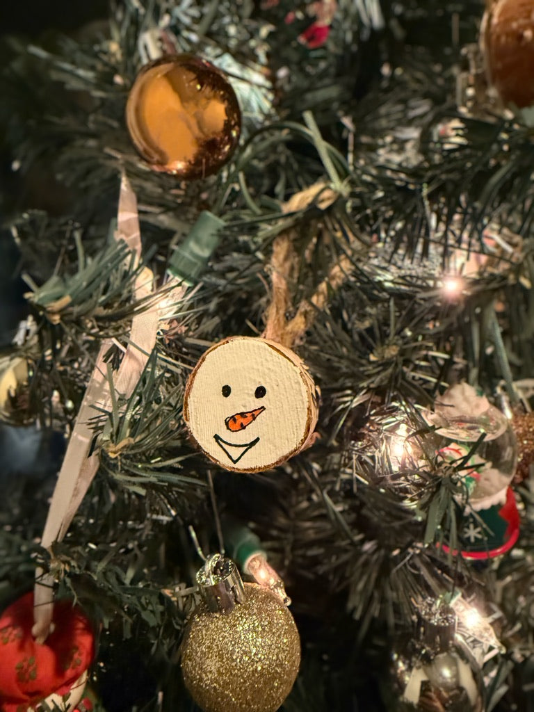 Painted Birch Disc Ornaments (Mini Snowmen)