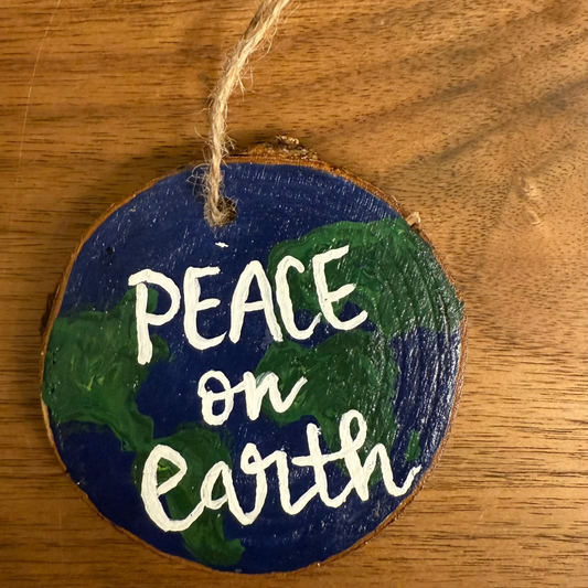 Painted Pine Wood Ornament (Peace on Earth)