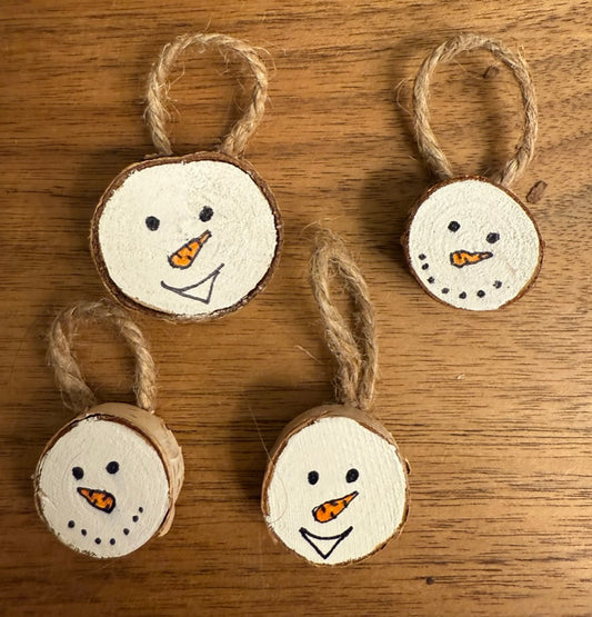 Painted Birch Disc Ornaments (Mini Snowmen)