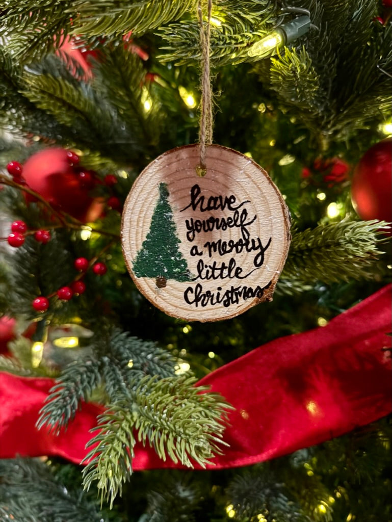 Painted Pine Wood Ornament (Merry Little Christmas)